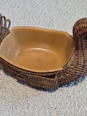 Vintage Wicker Turkey Basket with Removable Plastic Bowl Insert